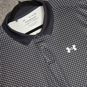 Under Armour Performance Polo Golf Shirt Men's XL Black Polka Dot Stretch